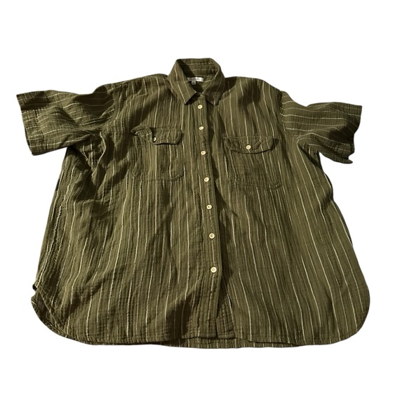 Madewell Olive Green Striped Button Down Shirt - Picture 1 of 4